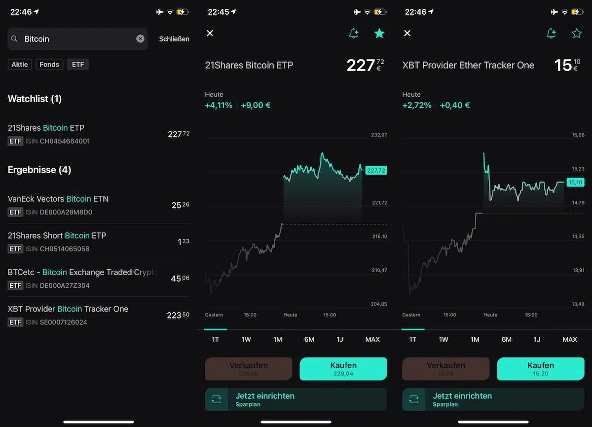 Scalable Capital Kryptohandel Bitcoin Ethereum ETP