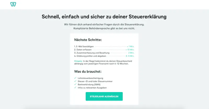 Wundertax-Anleitung Online-Steuertool Kontoeröffnung Steuererklärung online machen