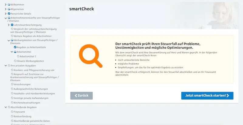 Smartsteuer smartCheck Steuererklärung machen Steuertool