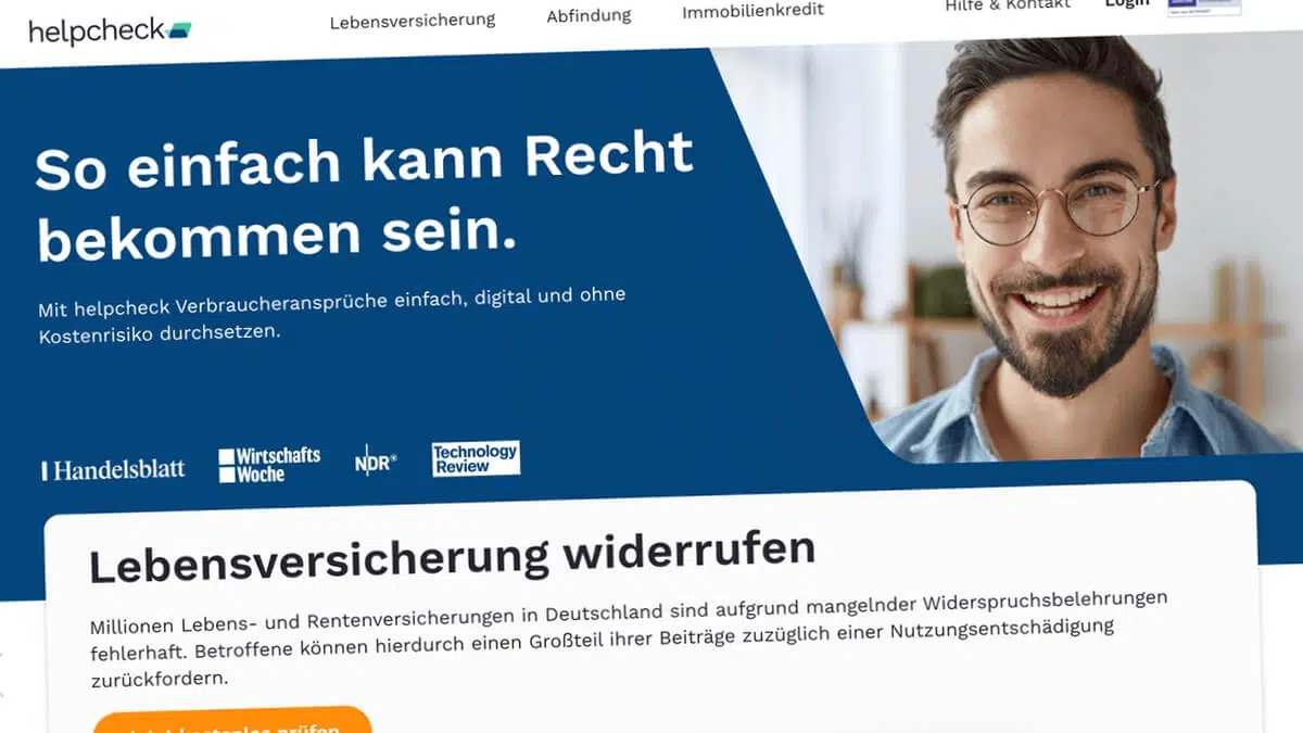 Helpcheck Lebensversicherungen Abfindung Immobilienkredit Legal Tech Verbraucherschutz Verbraucherrechte