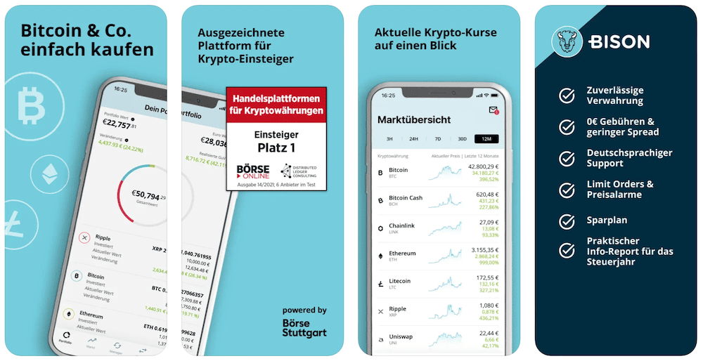 BISON-Erfahrungen App Kryptobörse Börse Stuttgart Bitcoin Ethereum