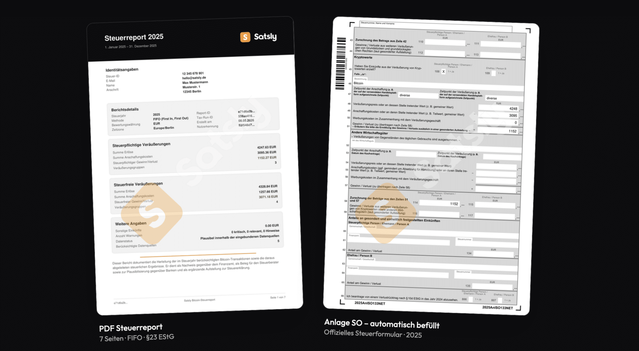 Satsly Steuerreport Bitcoin Anlage SO