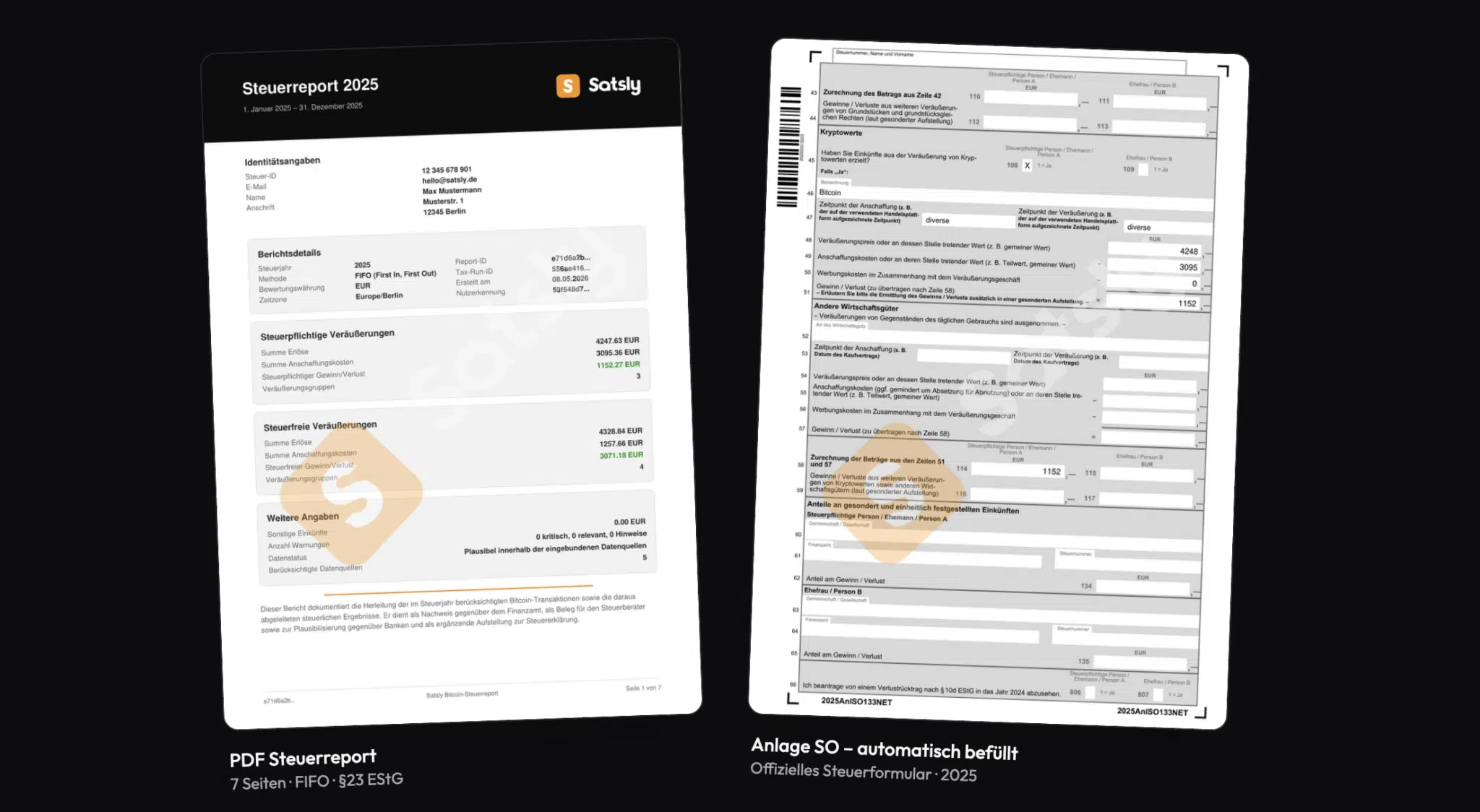 Satsly Steuerreport Bitcoin Anlage SO